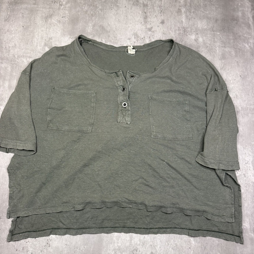 Free People Shirt Women Extra Small Blue Green Blouse Oversized Tunic Boho